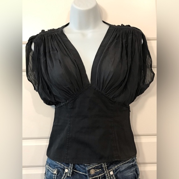 FRENCH CONNECTION grey avant-gard top w/side zip & button closure Sz. 2 - Picture 4 of 9